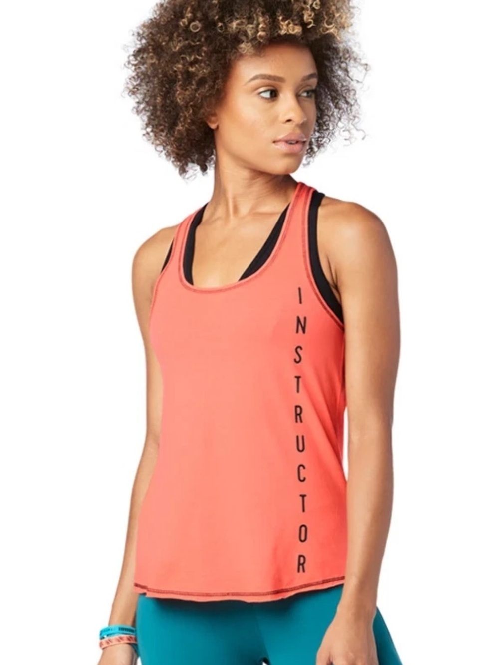 Zumba Fitness Strong Nation Squat Sync Sweat Instructor Tank Coral Medium Nwt